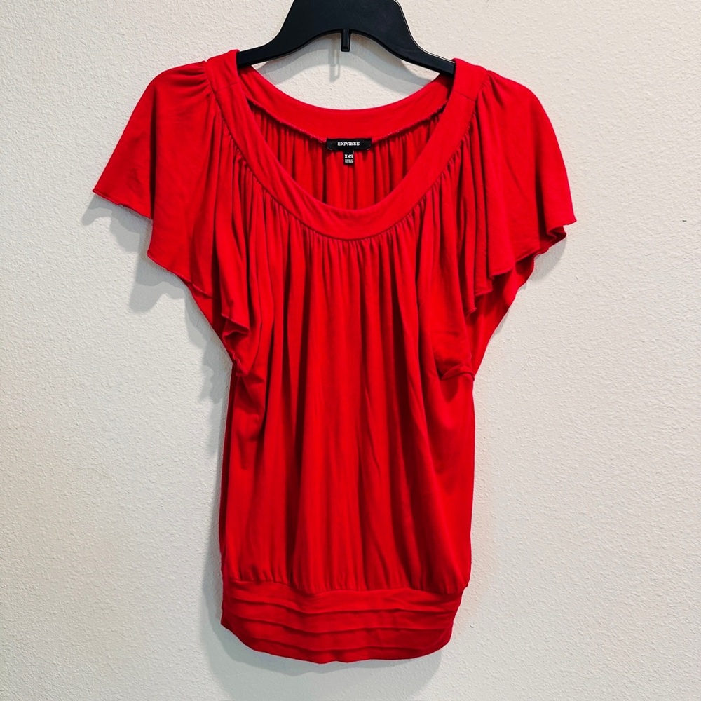 Express Cherry Red Flutter Top XXS